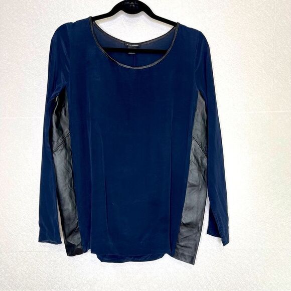 Club Monoco Silk Lamb Leather Navy Blue Black Blouse M - Picture 1 of 4